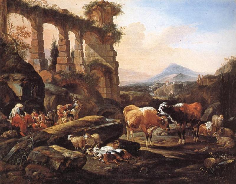 Johann Heinrich Roos Landscape with Shepherds and Animals Spain oil painting art